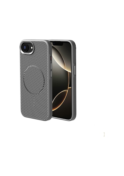 Apple Uyumlu iPhone 17e Kılıf M-safe Şarj Özellikli Karbon Fiber Görünümlü Zore Troy Kapak - Gri