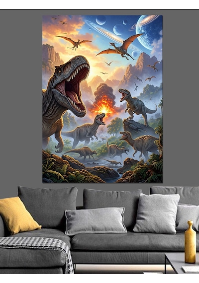 Ahşap Tablo Dinozorların Dünyası Doğa Manzarası