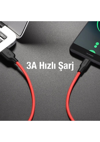 Hoco X21 Plus Usb To Type-c 3a Silikon Hızlı Şarj Ve Data Kablosu- 5775 Siyah-kırmızı