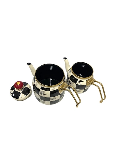 Acar Qualita King Xap-5758 Mini Emaye Dama Çaydanlık Takımı Siyah - Beyaz