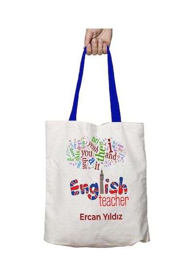 Art Hediye Mavi Kulplu Kişiye Özel English Teacher London Yıkanabilir Omuz Çanta Çok Renkli