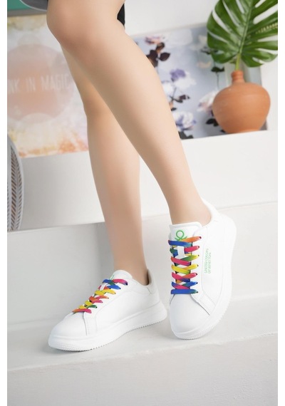 Benetton 10061 Beyaz Renkli Bağcıklı Kadın Sneakers