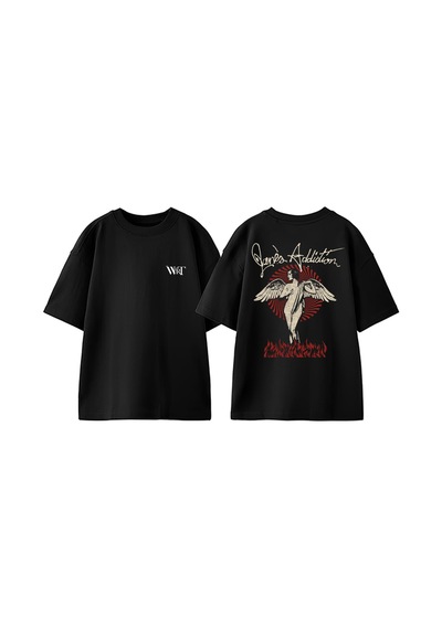 Thewert Janes Addiction Tasarım Sırt Baskılı Pamuk Siyah Oversize T-shirt
