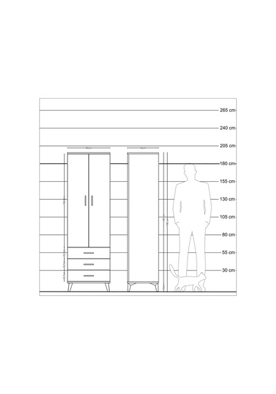 Hyperion Dolap 2 Raflı 3 Çekmeceli Tek Askılı 60x44x195 Çam-çam Çam