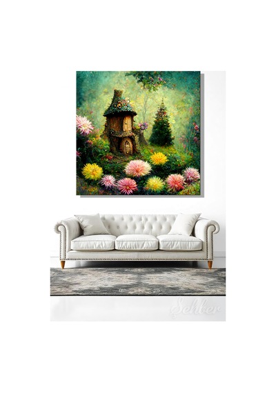 Kare Kanvas Tablo Tekli Ev Kafe Ofis Fairy Tale Little House İn The Forest Ormandaki Masal Evi 2742