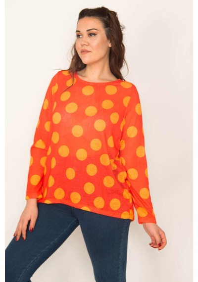 Şans Kadın Oranj Puan Desenli Bluz 65n33399-oranj Oranj