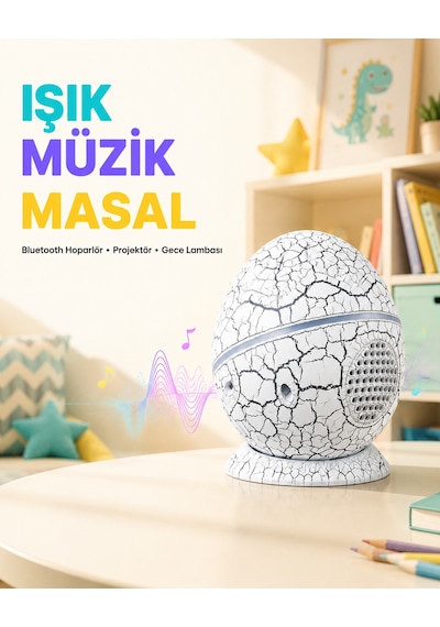 Bluetooth Bağlantılı Dinozor Yıldız Projektör Gece Lambası Ve Uyku Yardımcısı - Lisinya