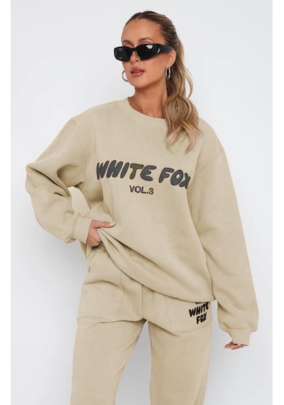 Madmext Bej Bisiklet Yaka Baskılı Sweatshirt Mg1904 Bej