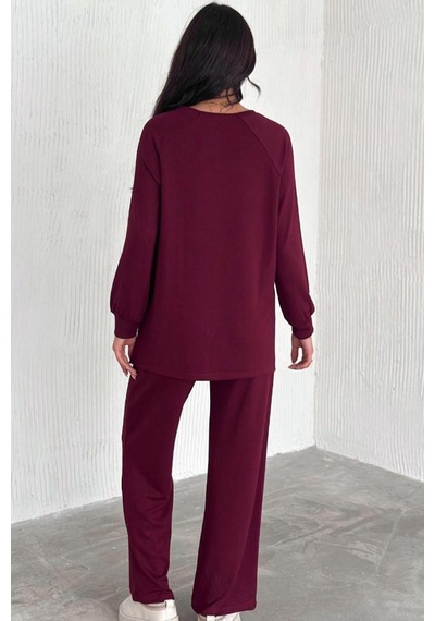 Ded Collectıon Kadın Modal Kumaş Kemer Detaylı Uzun Kollu Tunik Bol Paça Pantolon Takım Bordo Ded Collectıon Kadın Modal Kumaş Kemer Detaylı Uzun Kollu Tunik Bol Paça Pantolon Takım Bordo