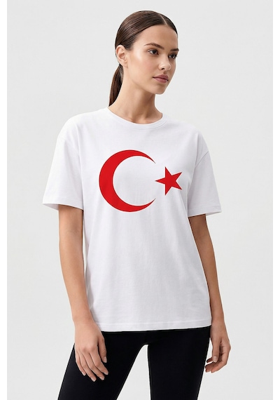 Tommy Life Beyaz Ay Yıldız Baskılı Unisex T-shirt - 88509