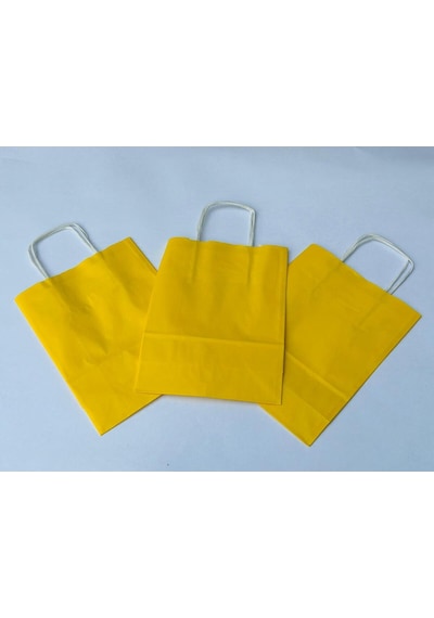 1.kalite 18x8x24 Cm 3 Lü Sarı Renkli Kraft Kağıt Çanta, Hediye Poşeti, Hediye Paketi, Kraft Çanta
