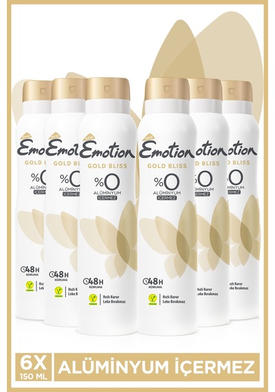 Gold Bliss Kadın Alüminyumsuz Vegan Deodorant 6x150 ML Hızlı Kurur , Leke Bırakmaz
