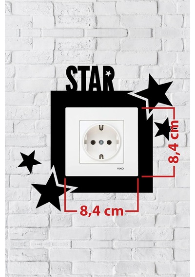 Star Yazılı Yıldız Tasarım Priz Çerçevesi İç Ölçü 8,4x8,4 Cm Dekoratif Priz - Anahtar Çerçevesi