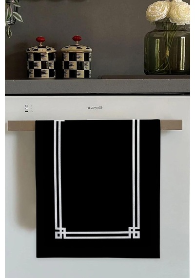 Lexroo Siyah Çerçeveli Fırın Mutfak Havlusu 30x50cm