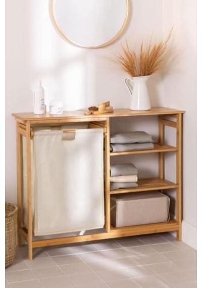 Ayrex Digithome Bambu 3 Raflı 1 Bölmeli Kirli Sepetli Banyo Düzenleyici Çamaşır Sepeti Organizer Db-0008 Diğer