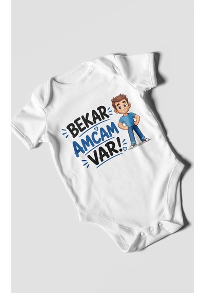 Morivokids Bekar Amcam Var Kısa Kollu Bebek Body %100 Pamuk Beyaz