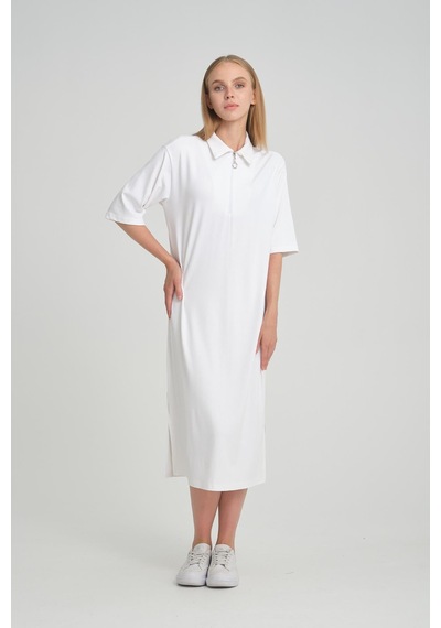 Alexander Gardi Alexandergardi Fitilli Fermuar Detaylı Gömlek Yaka Elbise B23-00108 beyaz