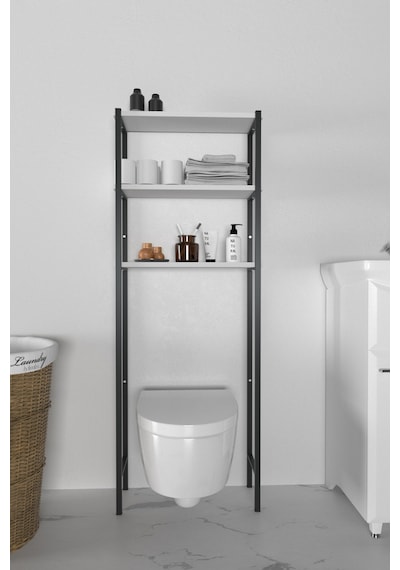Banyo Wc Arkası Üstü Düzenleyici Raf Organizatör Havluluk Metal Gövde Banyo Rafı Beyaz
