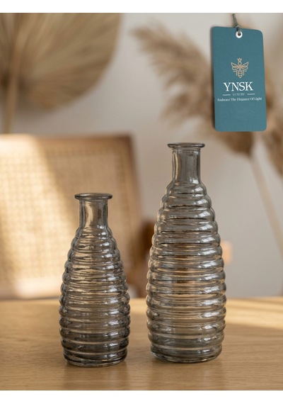 2 Li Minimalist Cam Vazo Seti Dekoratif Modern Masa Üstü Vazo Çiçeklik Füme