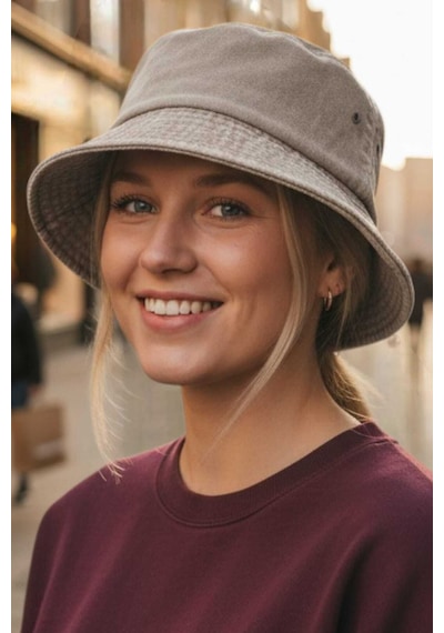 Uniquetrenders Kadın Eskitme Vintage %100 Pamuklu Bucket Kova Şapka Camel