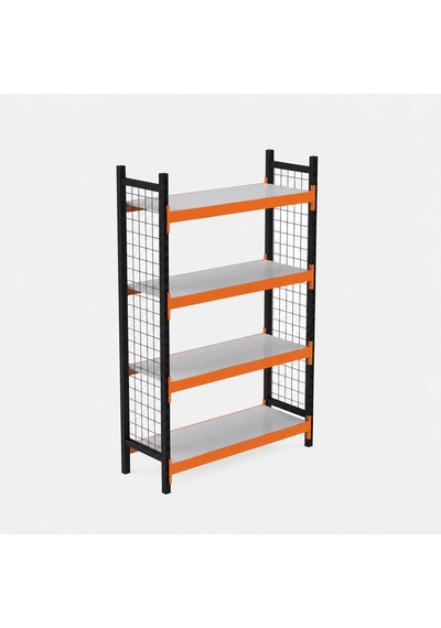 4 Katlı Tel Kafesli Dekoratif Midi Rack - Ekonomik Depo,arşiv, Kiler Rafı Siyah-turuncu-46x150 Cm-150 Cm Çok Renkli