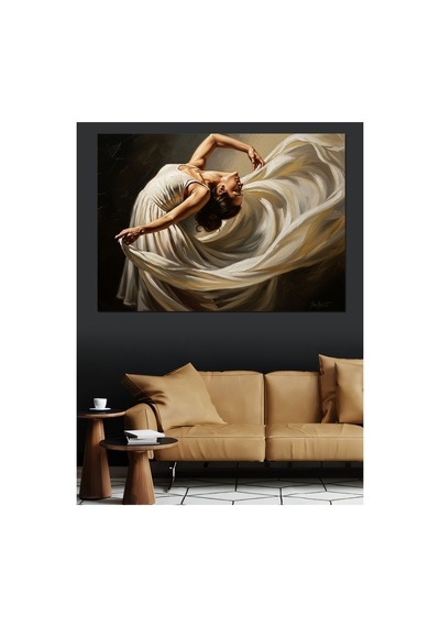 Uçuşan Beyaz Elbiseli Dans Eden Yağlı Boya Dokulu Kanvas Tablo Canvas Tablosu