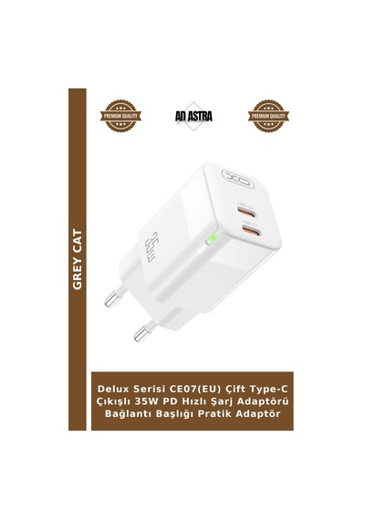 Delux Serisi Ce07 Eu Çift Type-c Çıkışlı 35w Pd Hızlı Şarj Adaptörü Bağlantı Başlığı Pratik Adaptör