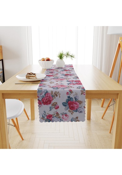 Pudra Gri Renkli Desenli Kadife Dokulu Runner 40x180