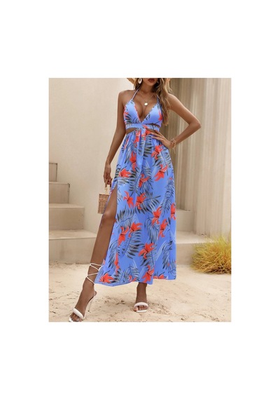 Butik İstanbul Kadın Ip Askılı Boyundan Bağlamalı V Yakalı Yırtmaçlı Uzun Desenli Süprem Elbise Mavi Butik İstanbul Kadın Ip Askılı Boyundan Bağlamalı V Yakalı Yırtmaçlı Uzun Desenli Süprem Elbise Mavi