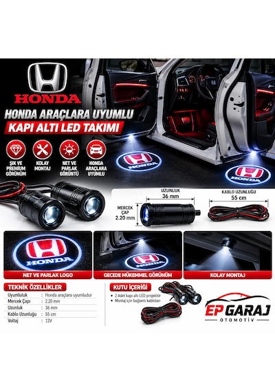 Honda Araçlara Uyumlu Ghost Shadow Lıght 2 Adet Kapı Altı Logo Led Projektör