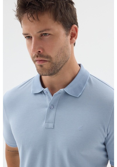 Mavi Polo Yaka Pike Kısa Kol Slim Fit %100 Pamuk Tişört 1011260171 Açik Mavi