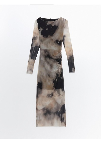 Lcw Vision Karışık Bisiklet Yaka Batik Desenli Kadın Bodycon Elbise Çok Renkli