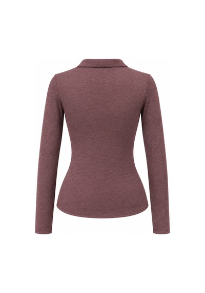 Mixray 2246 Kadın Polo Yaka Düğmeli Uzun Kollu Slim Fit Bluz Bordo