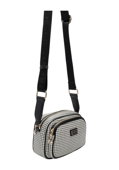 Silver & Polo Silver Polo Siyah - Siyah Kaz Ayağı Ekose Kadın Çapraz Çanta Sp1111