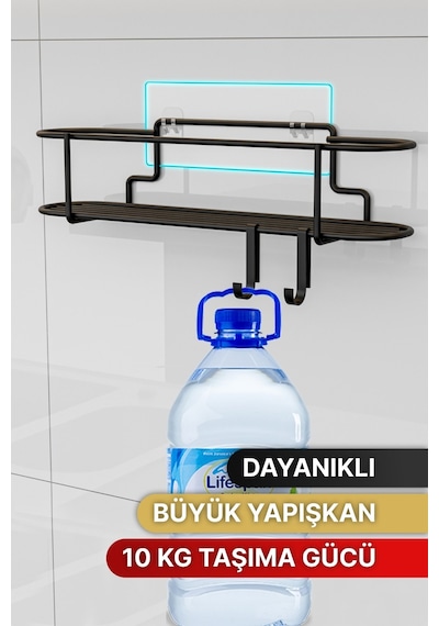 Bino Baharatlık Lüks Metal Siyah Mutfak Rafı Banyo Rafı Yapışkanlı Kancalı Tasarım Tuzluk Askılık Çok Renkli