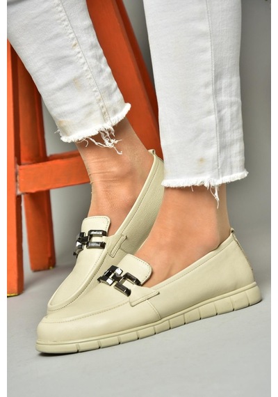 Fox Shoes P555081103 Bej Hakiki Deri Düz Ayakkabı Bej
