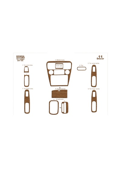 Honda Accord Euro Torpido Kaplama 1998-2002 11 Parça Açık Meşe