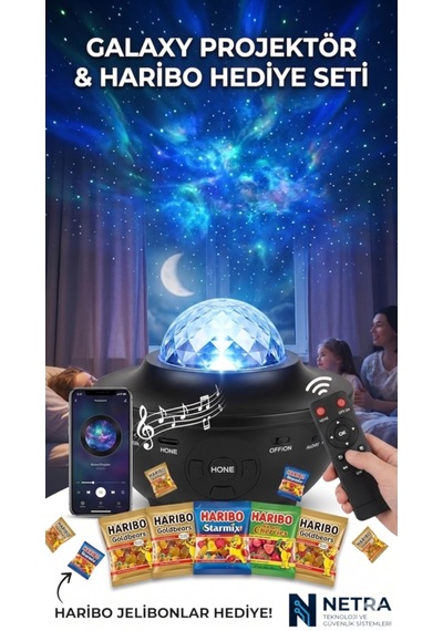 Doğum Günü Özel Gün Galaksi Gece Lambası 21 Işık Gösterisi + Haribo Jelibonlu Hediye Seti -