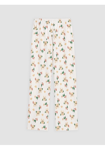 LC Waikiki Lcw Dream Ekru Yılbaşı Temalı Kadın Pijama Takımı Ekru Baskılı