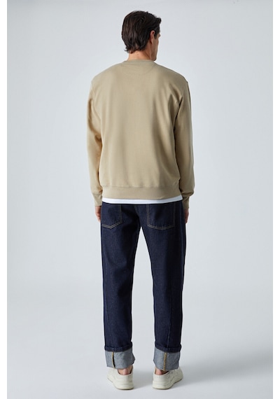 Grımelange Bonell Erkek %100 Pamuk Relaxed Bisiklet Yaka Uzun Kollu Vizon Sweatshirt Vizon