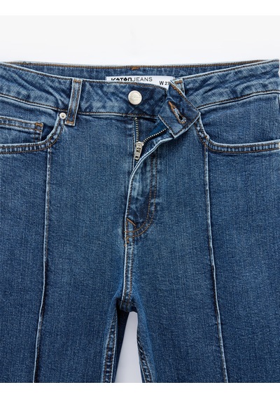 Koton Nervürlü Dar Kesim İspanyol Paça Denim Pantolon - Flare Jeans Orta İndigo 7wal40058md Koton Nervürlü Dar Kesim İspanyol Paça Denim Pantolon - Flare Jeans Orta İndigo 7wal40058md