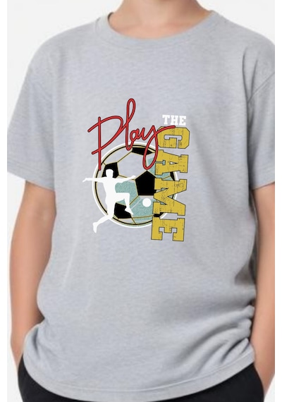 Panios Kids Play Game Baskılı Erkek Çocuk Kısa Kollu Yuvarlak Yaka T-shirt Gri