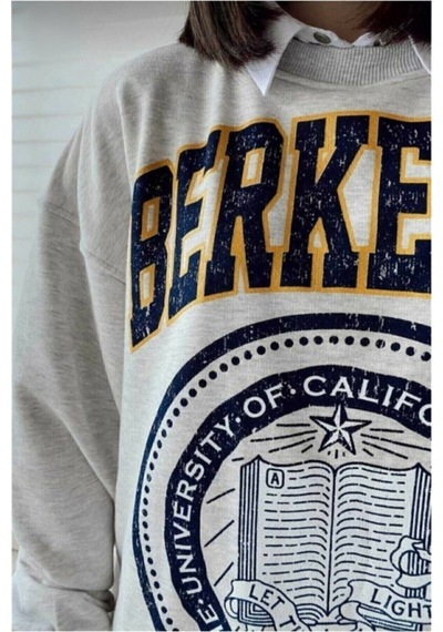 Blackjack Giyim Kadın Gri Berkeley Baskılı Sweatshirt Gri-beyaz