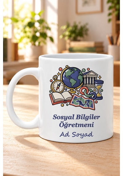Sosyal Bilgiler Öğretmeni İsimli Baskılı Beyaz Kupa
