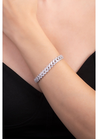 So Chic Baget Taşlı 18 Ayar Beyaz Altın Kaplama 18 CM Gümüş Bileklik