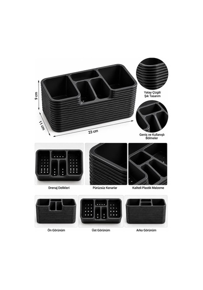 Modern Diş Fırçası Diş Macunu Vb. Çok Amaçlı Organizer 3 D Tasarım Siyah Siyah