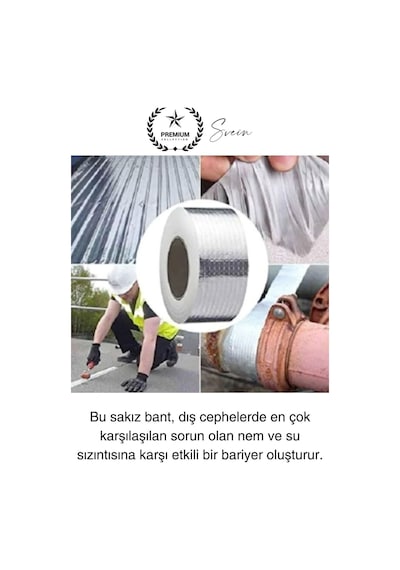 Ekstra Güçlü 2 Mt Dış Cephe Su Geçirmez Sakız Bant Yalıtım Çamur Bandı Sızdırmaz 5 Adet