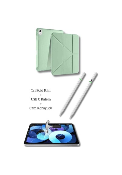 Apple Uyumlu iPad A16 11. Ve 10. Nesil İle A3355 A2757 Premium 3 Lü Tablet Aksesuar Seti Tablet Kılıfı