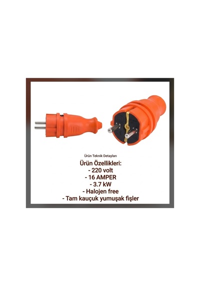 Tam Kauçuk Halojen Yumuşak Monofaze Erkek Fiş Araç Şarjı Uyumlu 16 Amper 3.7 Kw - 934357375