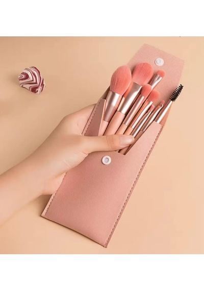 8'li Profesyonel Makyaj Fırça Seti, Rose Gold, Seyahat Çantalı, Göz Ve Yüz Makyajı İçin